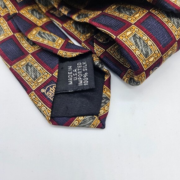 Vintage UPS Silk Tie Geometric Pattern Red gold Countess Mara Classic stytle - Picture 2 of 2